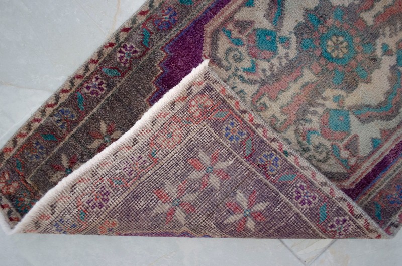 Vintage Oushak Small Rug 1'6"x3'1" Purple Accent Door Mat Hand-Knotted Wool gallery