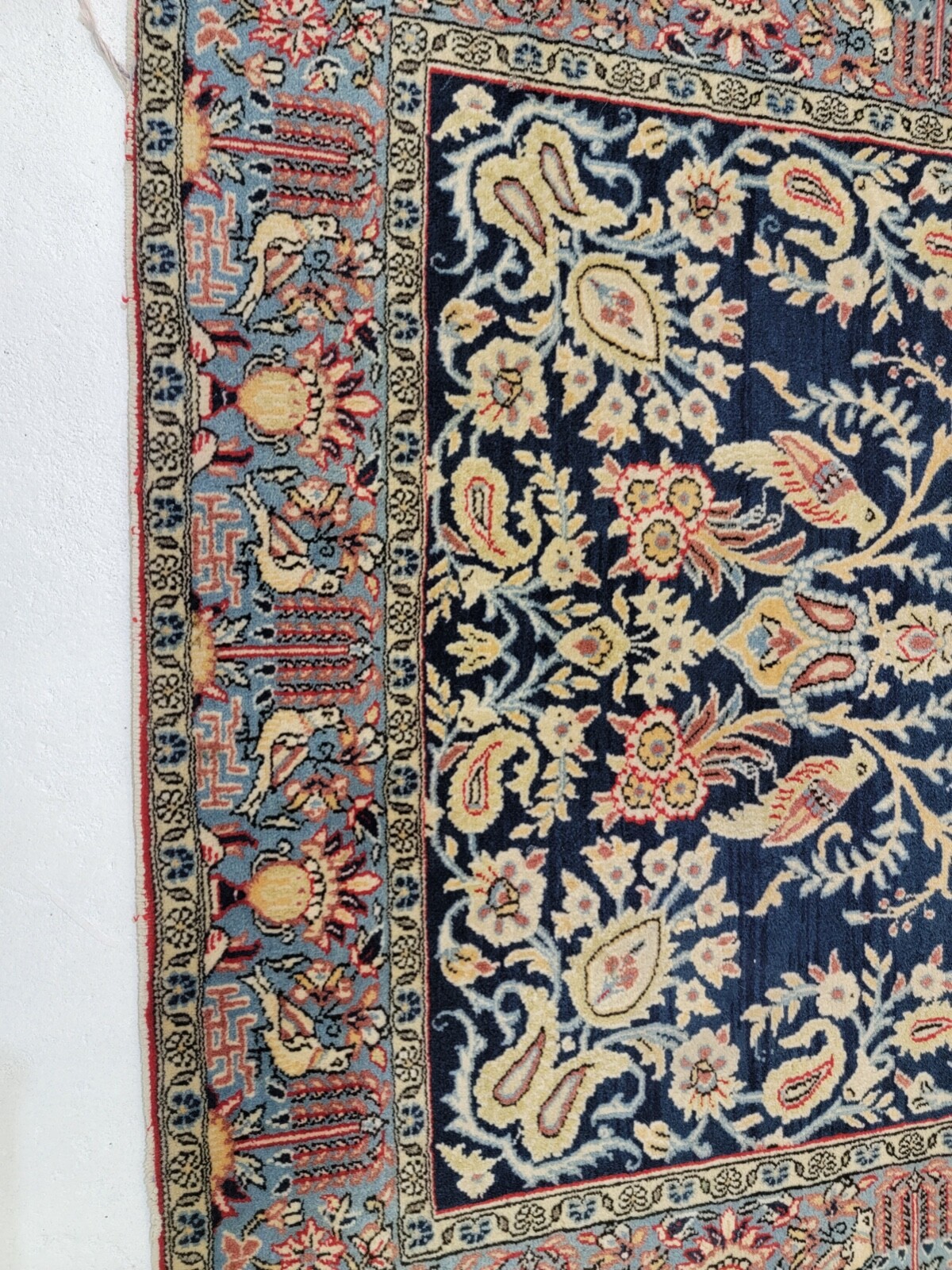 Antique Oriental Hand-Knotted Wool Area Rug Navy Blue/Beige 3'5" x 5'5" gallery