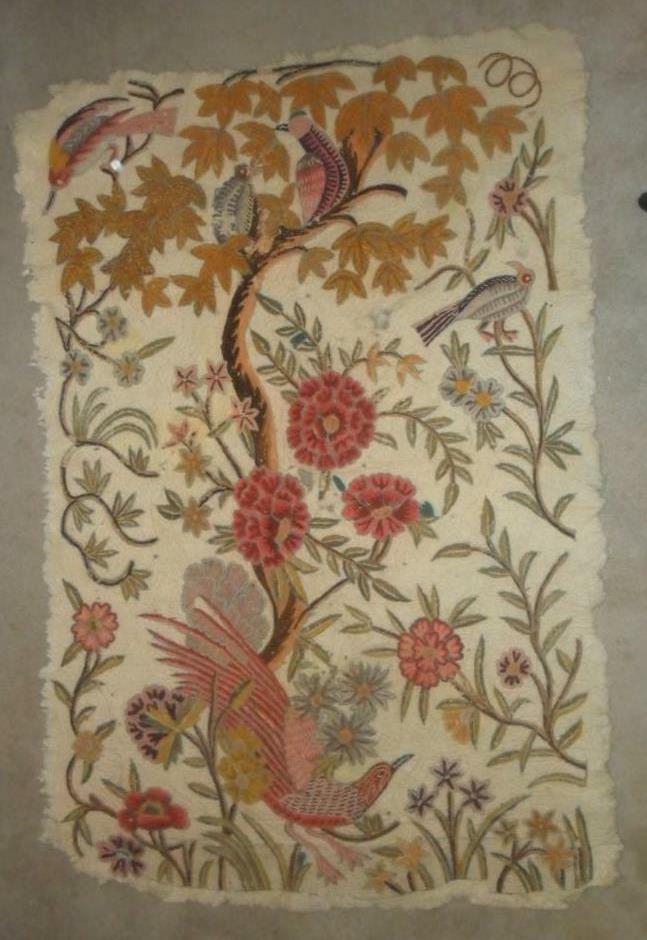 VINTAGE ANTIQUE NAMDA HANDMADE FELTED WOOL RECTANGULAR 66" X 45" BIRDS IN TREE gallery