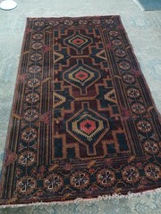 4×7 Tribal Vintage baluchi tribal brown rug, 100% Wool Handmade Turkmen Rug,