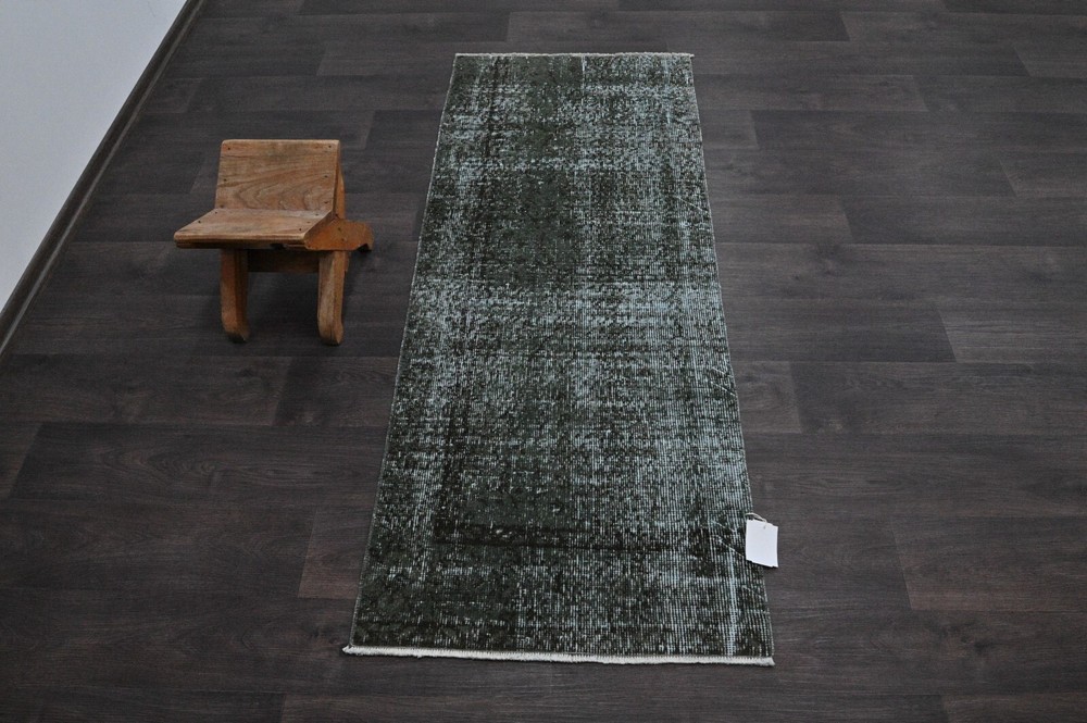 Vintage Turkish Runner Rug 2x5ft Wool Anatolian Handmade Hallway Oushak GREEN