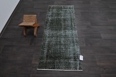 Vintage Turkish Runner Rug 2x5ft Wool Anatolian Handmade Hallway Oushak GREEN