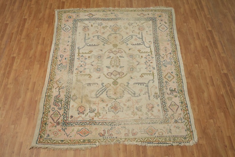 Pre-1900 Antique 7x9 Oushak Hand-Knotted Wool Turkish Area Rug in Soft Tones gallery