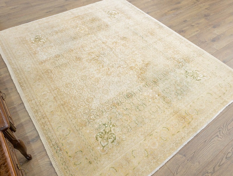 Faded Vintage Turkish Square Area Rug 6.9x7.9 ft Hand-Knotted Oushak Wool Carpet gallery