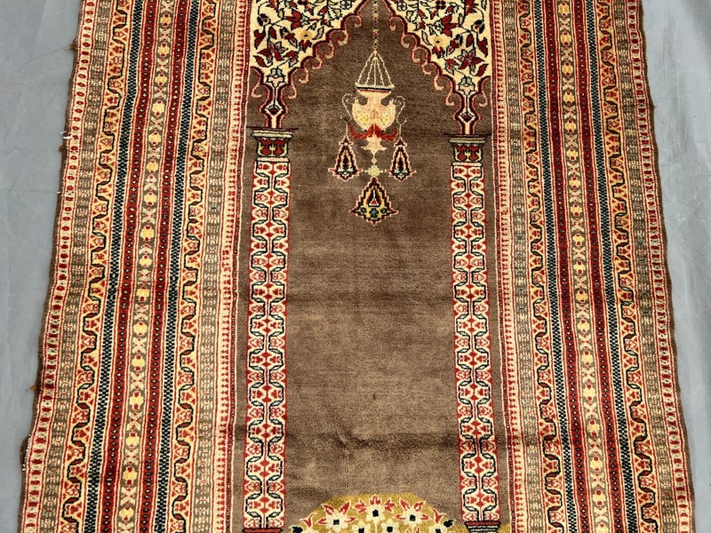 Antique Hand Knotted Prayer Rug 3.6x5.7 ft – Soft Pile Vintage Boho Accent Rug gallery