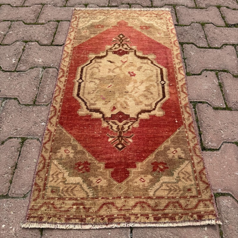 Rust Red Camel 1x3 Vintage Oriental Wool Small Entryway Rug- Tariff Free gallery