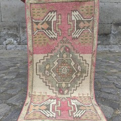 2×3 Turkish Vintage Small Rug Handmade 49 x 100 cm Bath Mat 1.61 x 3.28 ft