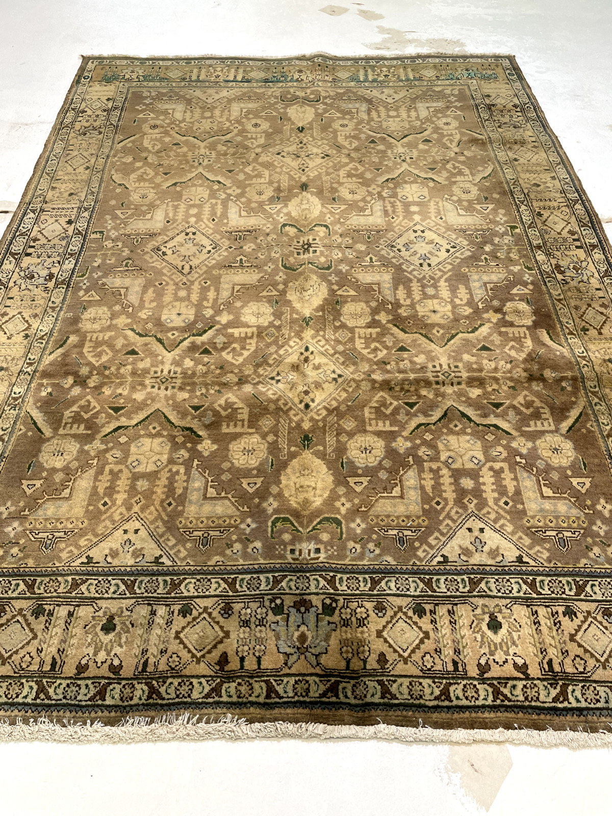 Antique Oriental Hand-Knotted Wool Area Rug Ivory/Green/Light Brown 6'8" x 9'8" gallery