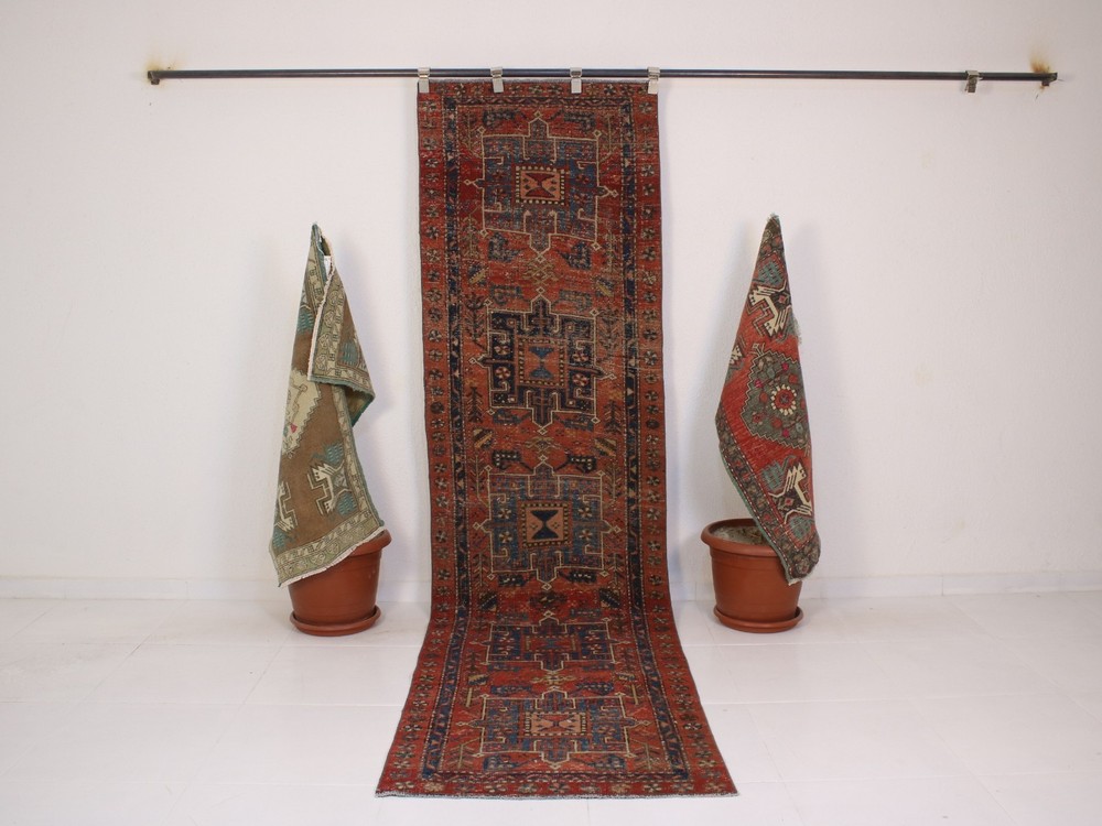 3x10 Red Wool Runner Rug, Hallway Oriental Rug, Neutral Wool Rug, 2.6x9.8 Ft