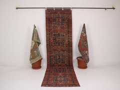 3×10 Red Wool Runner Rug, Hallway Oriental Rug, Neutral Wool Rug, 2.6×9.8 Ft