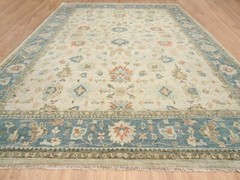 13’10″x 18′ Light Cream, Soft Wool Hand Knotted, Oushak with Floral Design Rug
