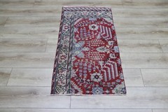 Anatolian Red Floral Foyer Rug Turkish Handmade Oriental Bathroom Carpet 2x4ft