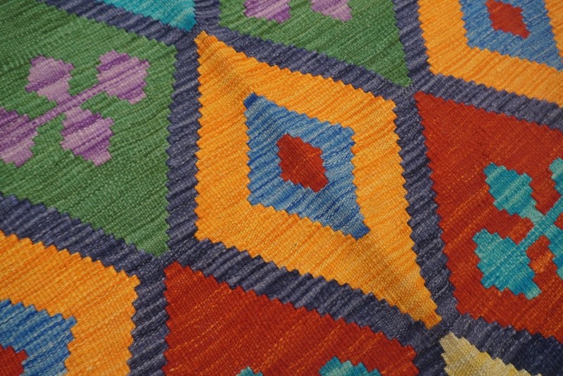 7x10 ft Blue Afghan Hand Woven Wool Reversible Kilim Rug 6'7"x9'6" gallery