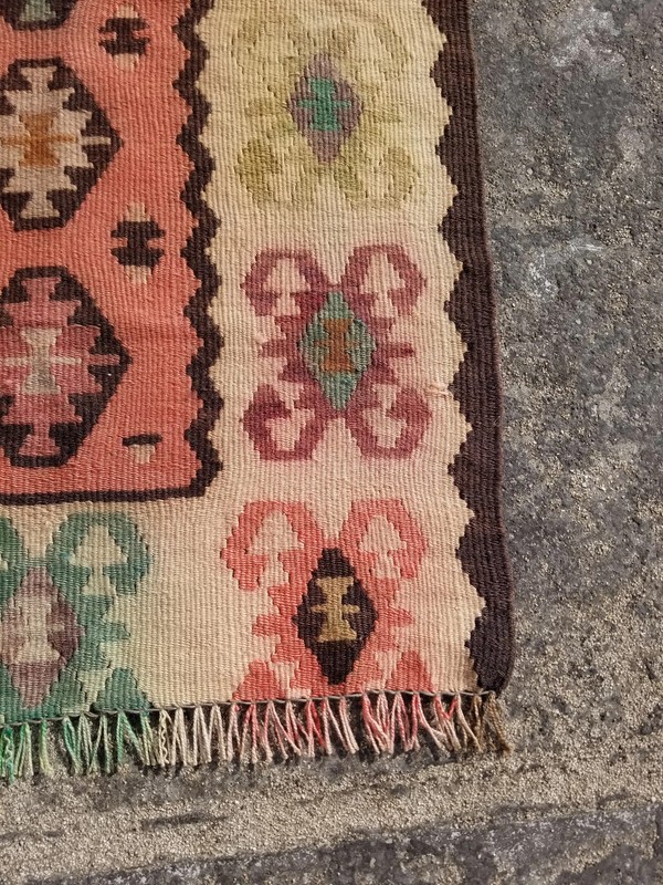 Distressed Vintage Traditional Handmade Turkish Wool Multicolor Kilim 3.4x2.0ft gallery