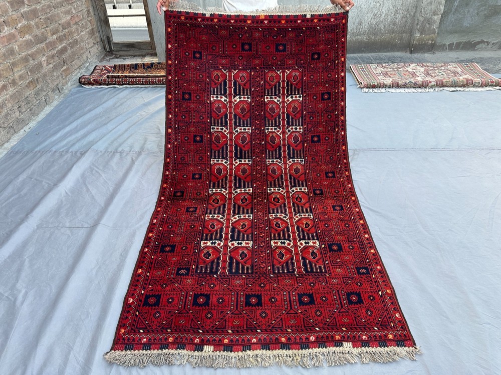 3'5" x 6'6" Vintage Afghan Turkoman Ersari Hand-Knotted Wool Rug Soft Pile Rug