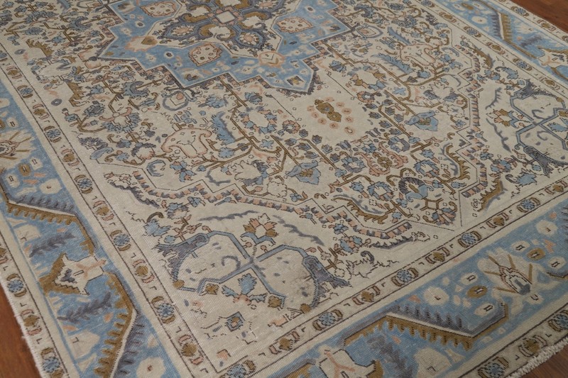 Traditional Vintage Muted Handmade Wool Geometric Tebriz Area Rug 7x10 gallery