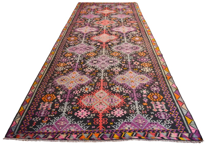 RARE Antique Turkish Rug Kilim, Handwoven Area Rug, Large Runner 6x16 ft approx gallery