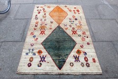 Vintage Traditional Hand Made Oriental Gabbe Wool White Red Green Rug 156x106cm