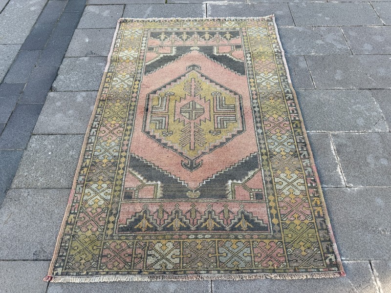 Vintage Turkish Oushak Rug 3.6x5.5 ft Pastel Pink Handmade Wool Area Rug gallery