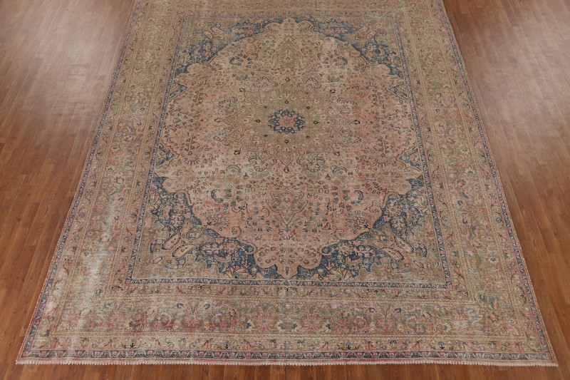 Semi-Antique Muted Distressed Pink Mashaad Living Room Rug 10x12 Handmade Carpet gallery