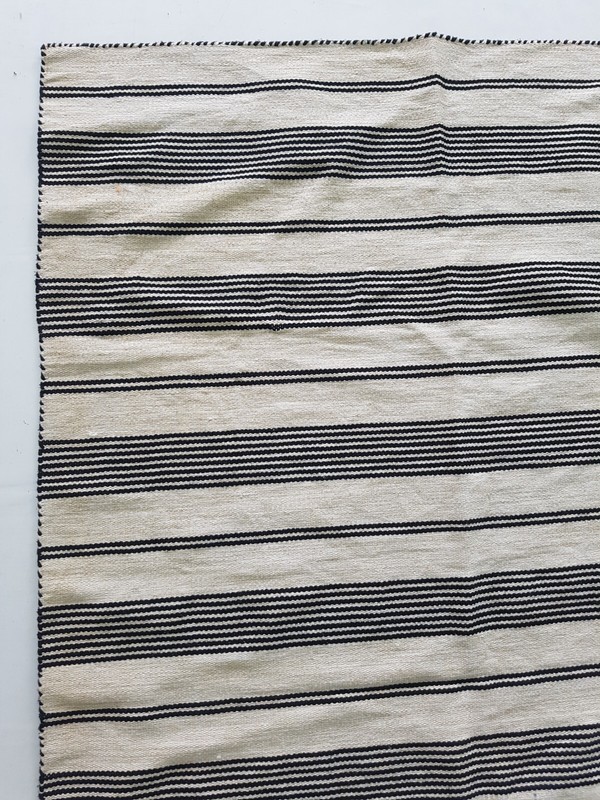 Vintage Handmade Traditional Ivory Striped Kilim Floor Rug Carpet 229x149 cm gallery