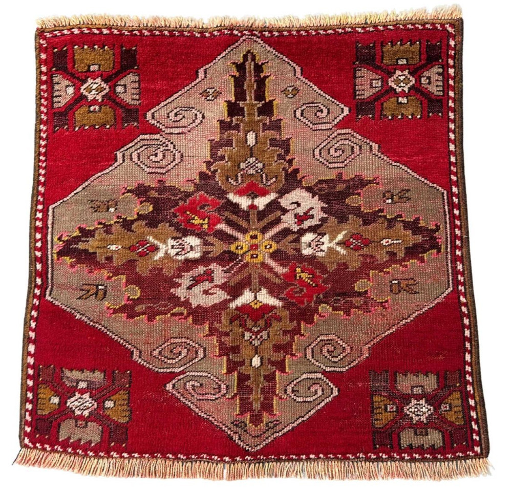 Vintage Rug 2' 3 x 2' 3 Red Small 2x2 Hand Knotted Oriental Rug