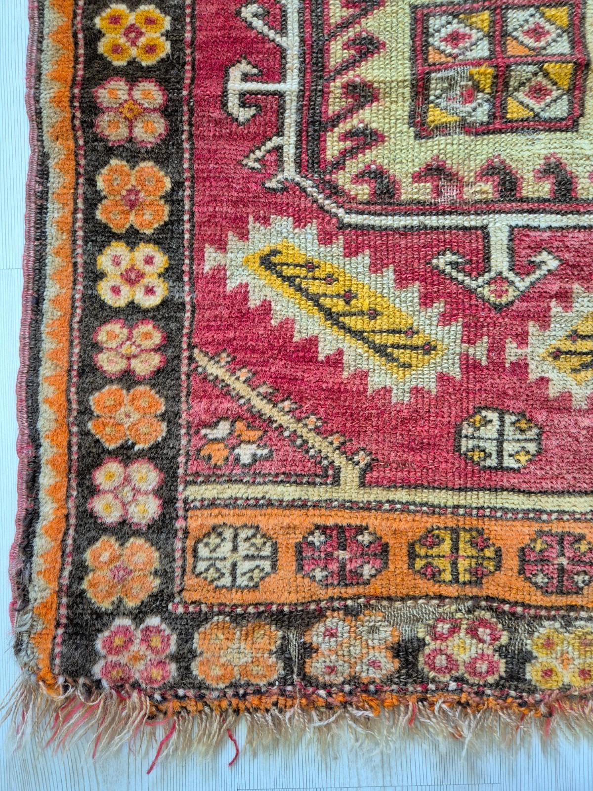 90 Yo Antique Central Anatolian Wool Rug Fragment, Natural Dyes 25x38'' gallery