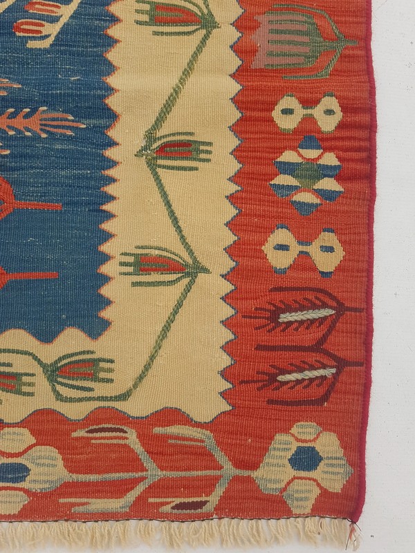 Distressed Vintage Traditional Handmade Oriental Wool Blue Kilim 5.6x3.9ft gallery