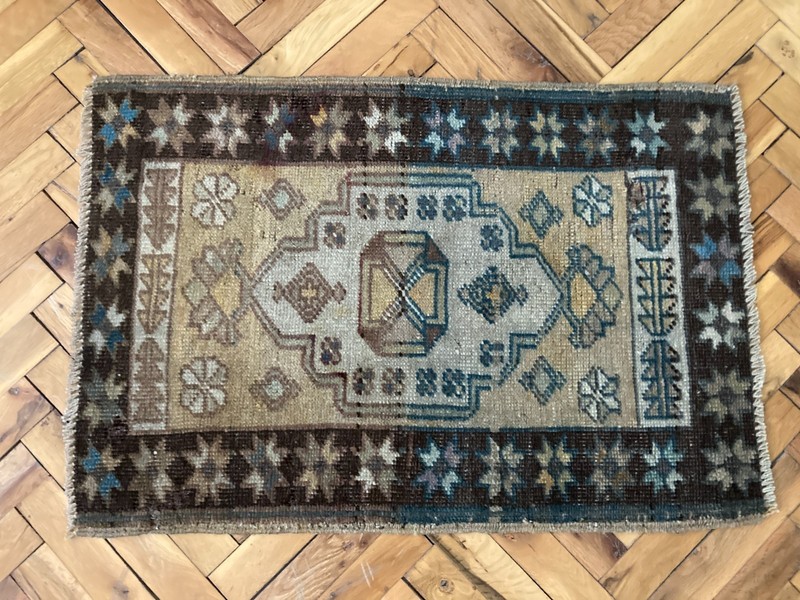 Small Turkish Handwoven rug 1.7 x 2.5 Ft Yellow Oriental Bohemian Doormat gallery
