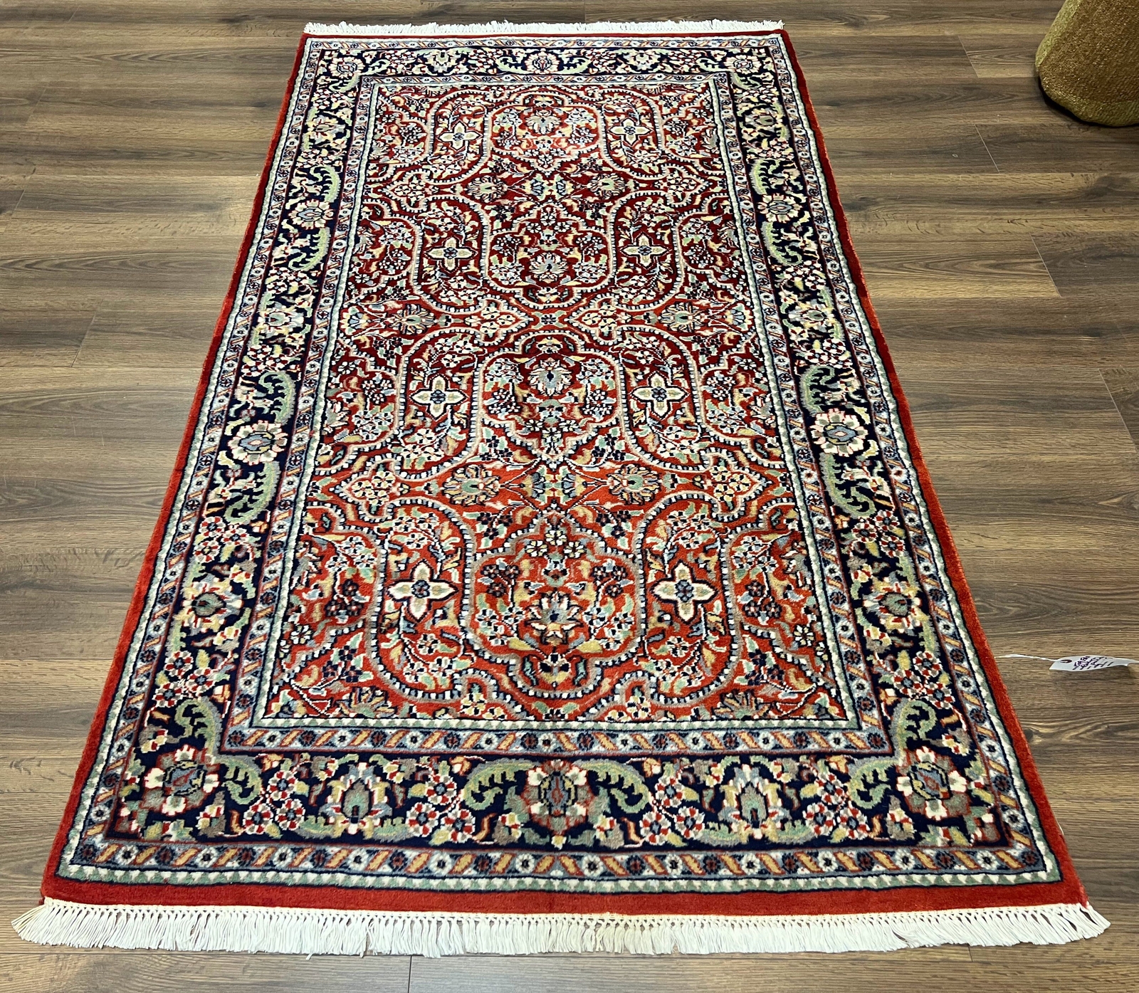 Indian Oriental Rug 4x7 ft Allover Floral Oriental Carpet Red Navy Blue Handmade gallery