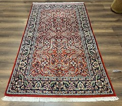 Indian Oriental Rug 4×7 ft Allover Floral Oriental Carpet Red Navy Blue Handmade