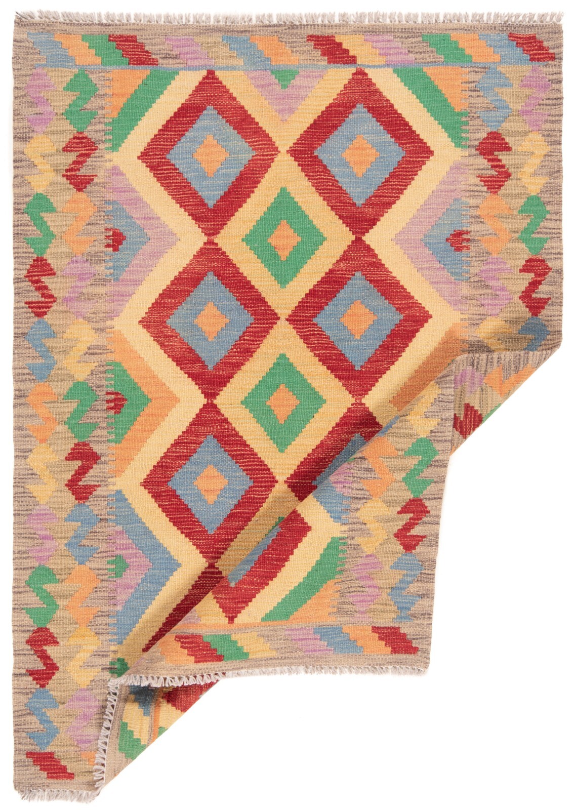 Kelim Afghan 116x84 cm Handwoven Oriental Carpet Rug Wool Red Kilim gallery