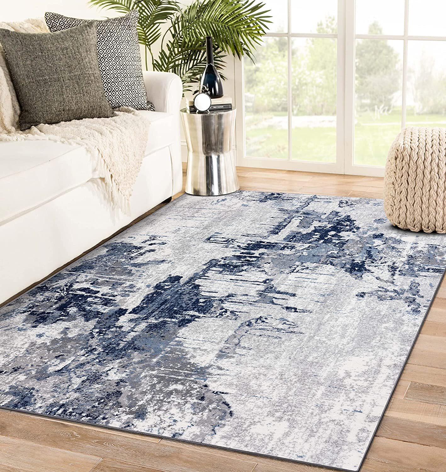 Contemporary Area Rug Blue Abstract Modern Rug Top Quality Carpets Premium Rugs gallery