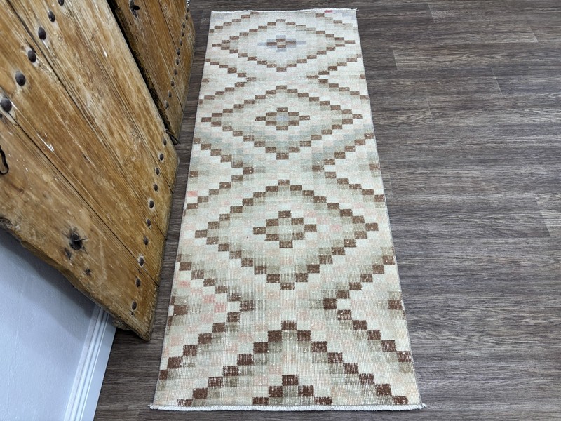 3x7 Vintage Turkish Runner, Hand-Knotted Beige Brown Pink Oushak Hallway Rug gallery
