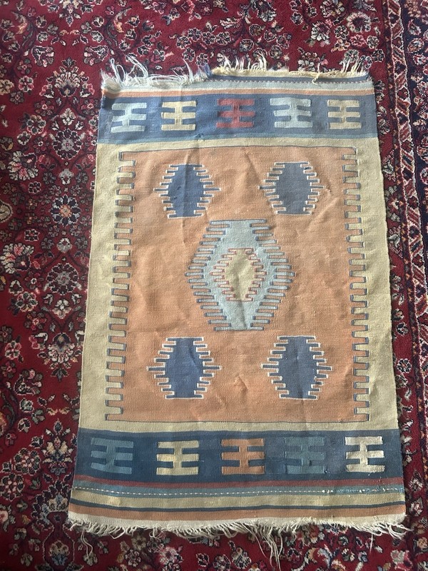 Vintage Handwoven Anatolian Kilim Rug 40x31 Tribal Geometric Flat Weave gallery
