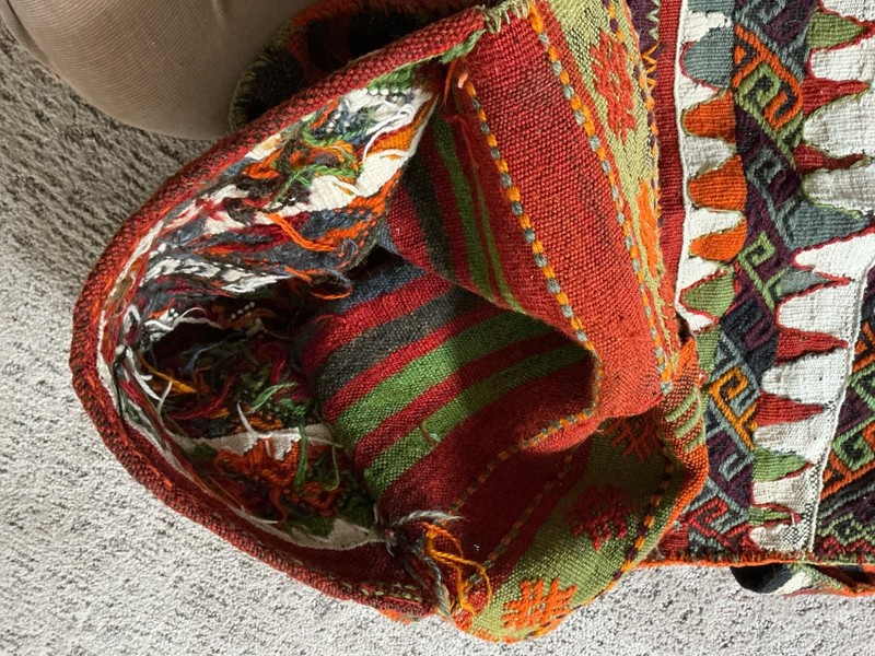 Vintage Handmade Turkish Kilim Cicim Wool Saddle Bag gallery