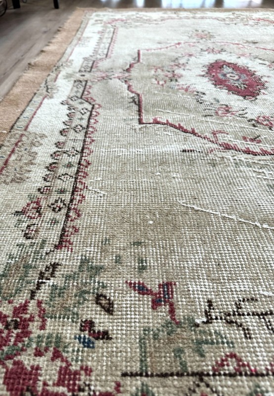4x7 Beige Oushak Rug, Handwoven Vintage Rug, Turkish Rug, Handmade Wool Area Rug gallery