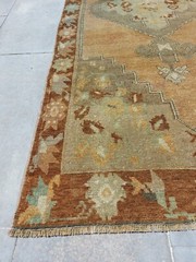 1900s antique Oushak Rug Leafy Geometric Handmade Rug Beige Medium Floor Rug