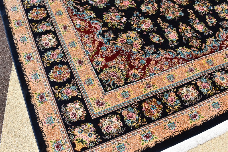 6x9 Navy Blue Persian Style Bamboo Silk Floral Medallion Area Rug Machine Made gallery