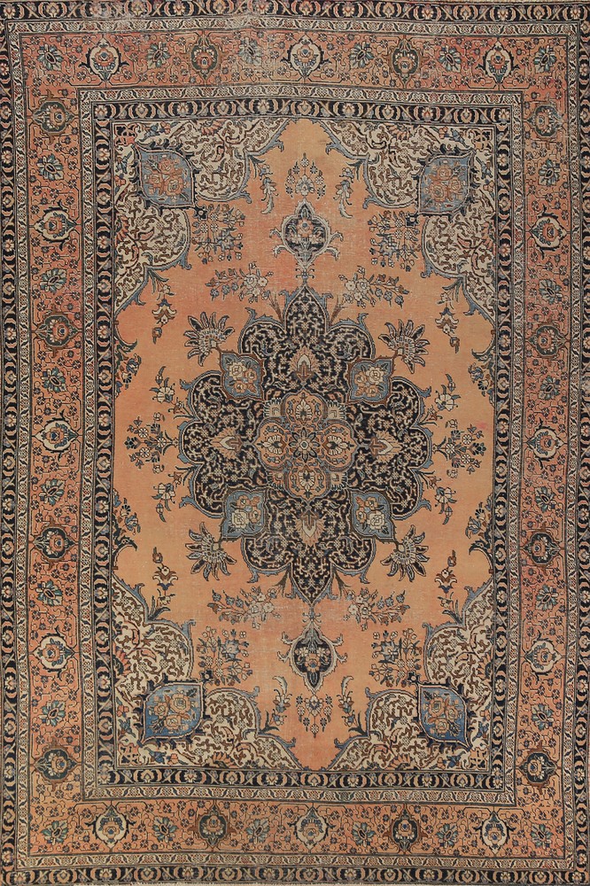 Traditional Vintage Muted Rust Handmade Wool Geometric Tebriz Area Rug 8x11