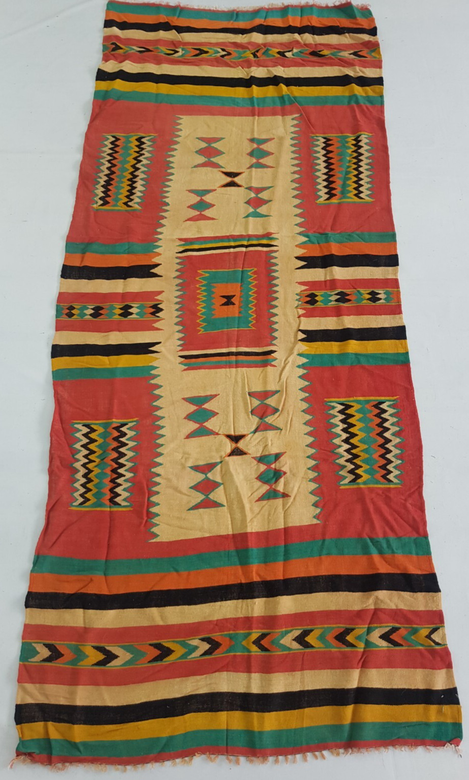 Vintage Handmade Turkish Geometric Traditional Wool Kilim Rug 223x97 cm gallery