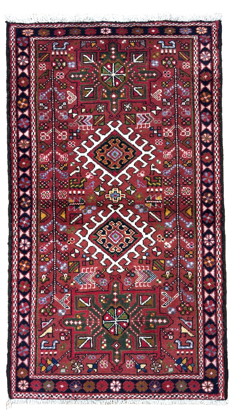 Vintage Karajeh Tribal Hand Knotted Wool Area Rug 3x5 Red Blue Geometric Boho gallery