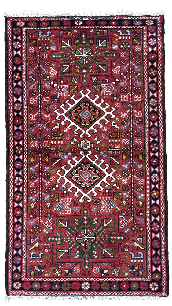 Vintage Karajeh Tribal Hand Knotted Wool Area Rug 3x5 Red Blue Geometric Boho