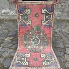 Rare 2×3 Turkish Vintage Small Rug 48 x 92 cm Handmade Bath Mat 1.57 x 3.02 ft