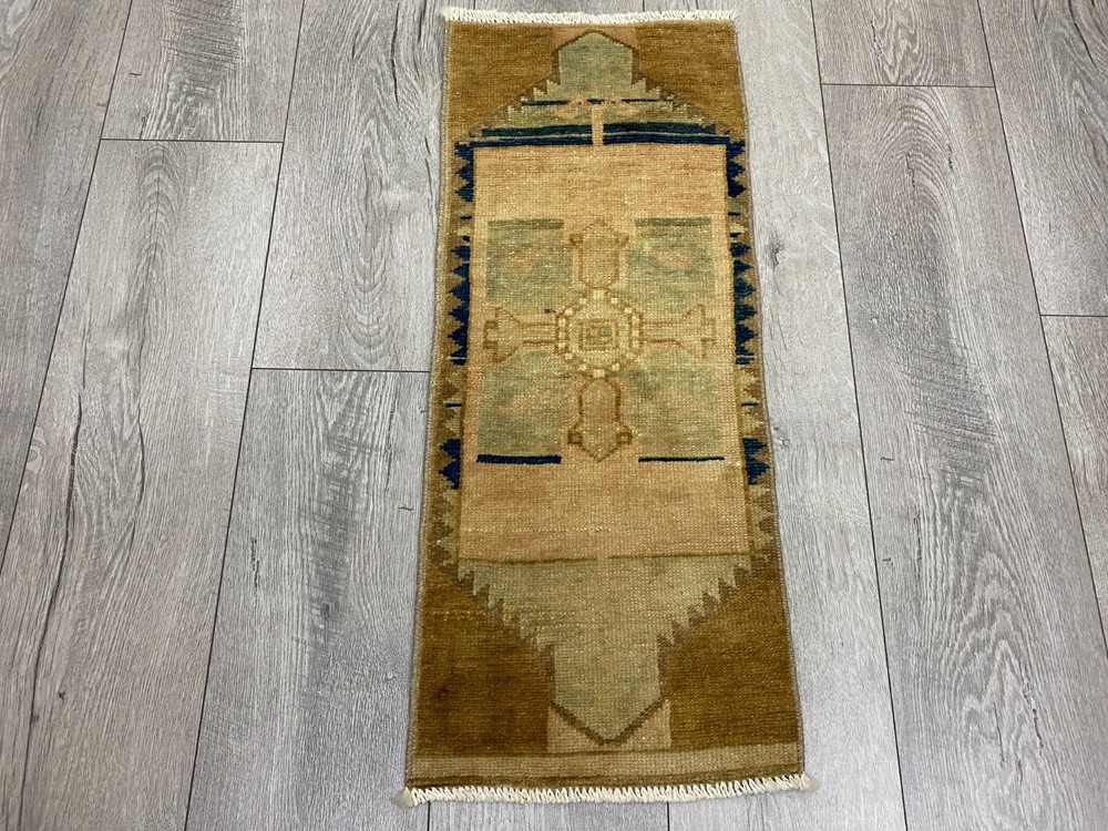 Small Vintage Rug 1.0x2.5 ft, Rustic Tribal Geometric Boho Home Decor