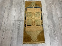 Small Vintage Rug 1.0×2.5 ft, Rustic Tribal Geometric Boho Home Decor