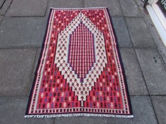 Vintage Traditional Hand Made Oriental Wool Red Pink Small Kilim 154x95cm