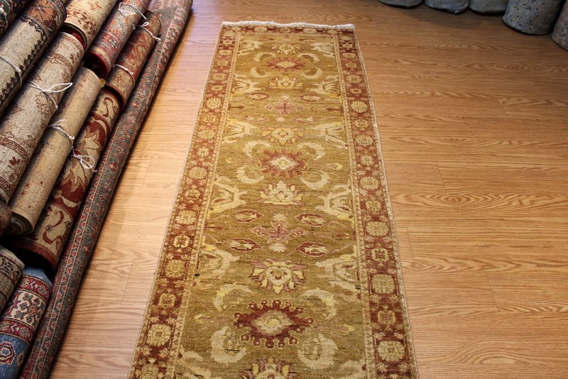 _HAND-MADE_HALL_RUNNER_10 Ft. vegetable dye Oriental rug Beige Ivory green gallery