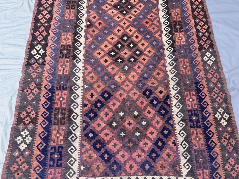 Dusty Pink Navy Faded Kilim Rug 5'1x8' Handmade Afghan Tribal Boho Flatweave gallery