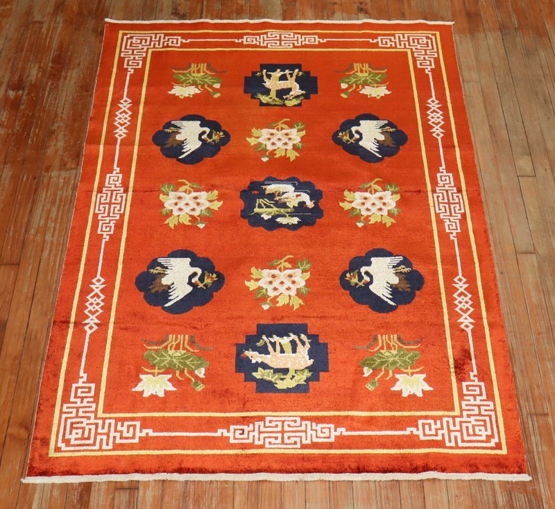Vintage Chinese Silk Rug Size 4'2''x5'11'' gallery